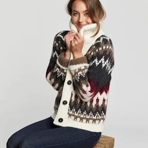 Pendleton Womens L Alpaca Fair Isle Cardigan Sweater Button Charcoal Red - NWOT